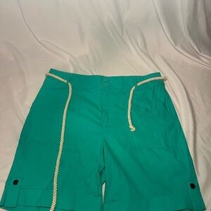 Vibrant Green Women's Shorts with Nautical Rope Accent